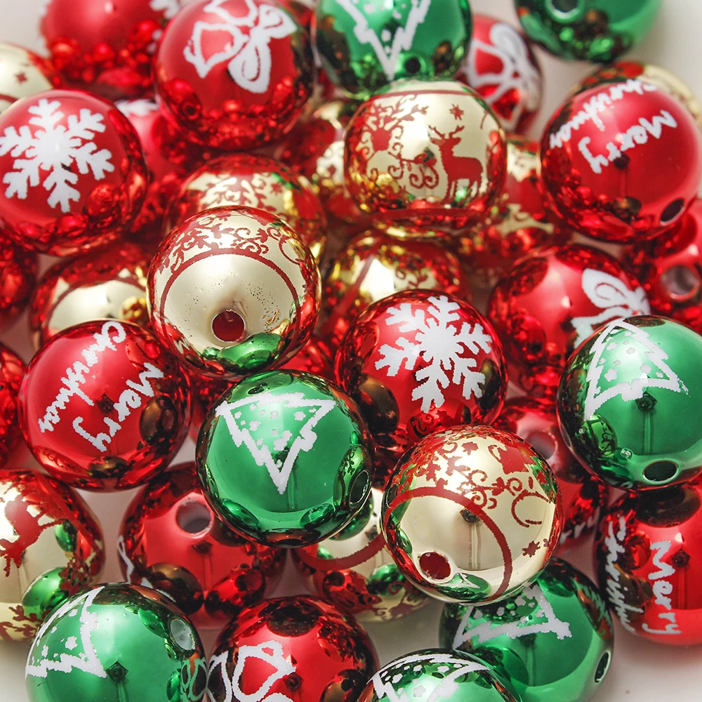 10/20 Stück 16mm Acrylperlen mit Weihnachtsmotiven, runde Spiegelperlen mit Elch- und Schneeflocken-Motiven für die Herstellung von Feiertagsschmuck. – Detail 2