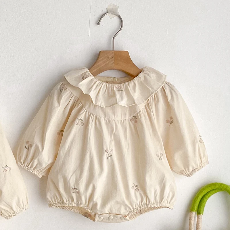 0-2Yrs Girls Romper Newborn Clothes Princess New Baby Girl Autumn Clothes Embroidered Lapel Lace Long Sleeve Baby Thin Jumpsuit