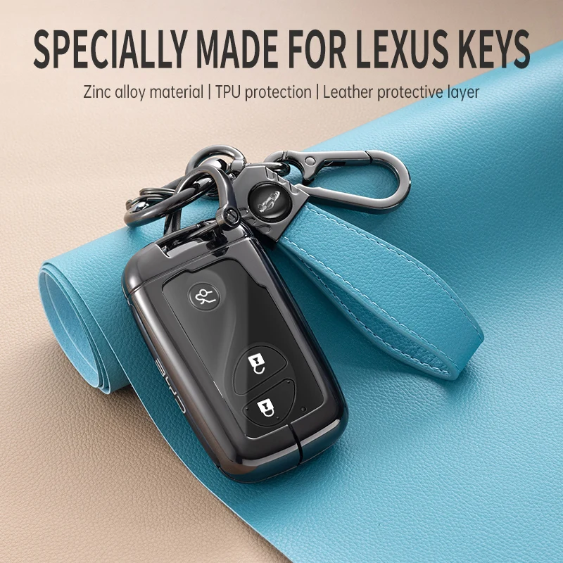 

Metal+Leather Car Remote Key Case Cover For Lexus CT200H IS250 IS300C Keychain RX270 GX400 LS460h Auto Protect Shell 3/4 Buttons