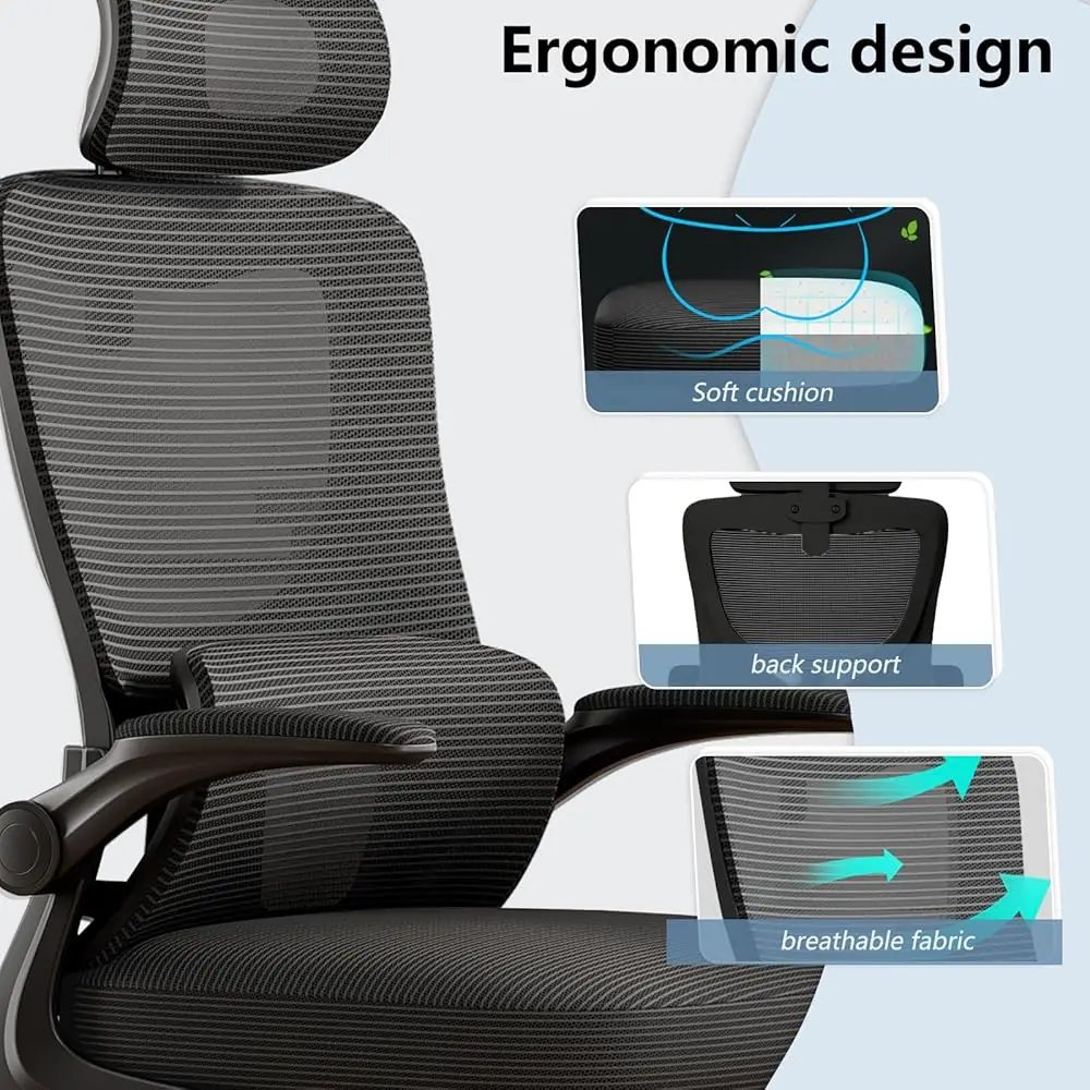 Mesh Office Chair High Ba Ergonomic Desk Chair With Lumbar Support And Flip Up Armrest Adjustable Headrest For Bla Home Office