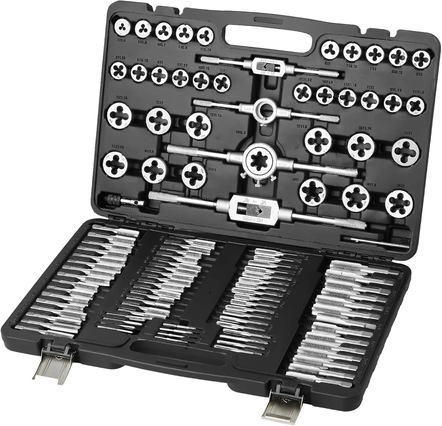 

Tap and Die Set, 110-Piece Include Metric Size M2 to M18, Bearing Steel Taps and Dies, Essential Threading Tool