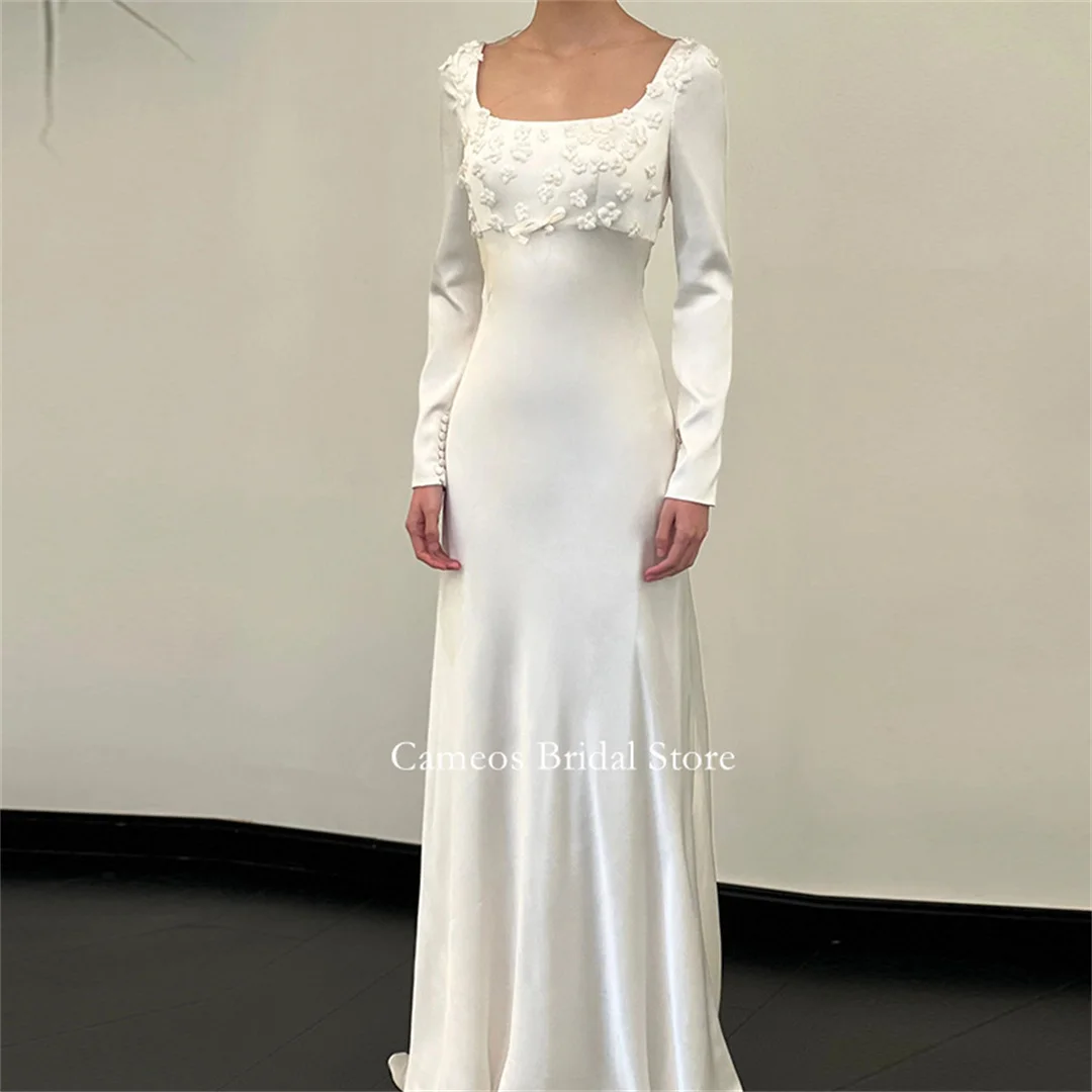 SONDR Fashion Korea Square Neck  Floor Length Backless Long Sleeves Wedding Dresses Photo Shoot Corset Customized Bridal Gown