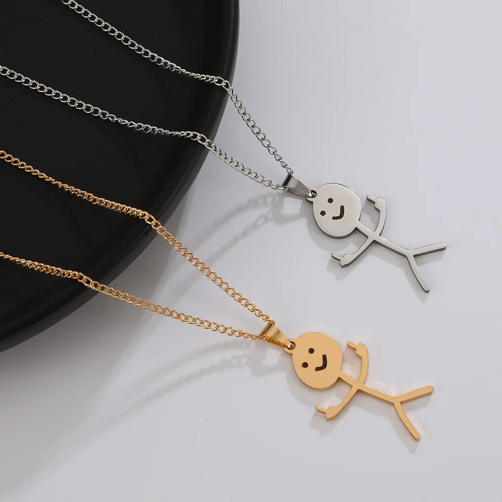 Funny Doodle Necklace Simple Middle Finger Pendant Necklace Men Women Hiphop Fashion Versatile Halloween Personalized Necklace