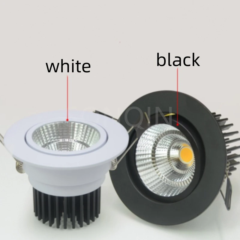 Dimmable AC 85-265V Round LED Panel Light 6W 8W 15W 20W Aluminum Ceiling Recessed Downlight open hole adjustable White black