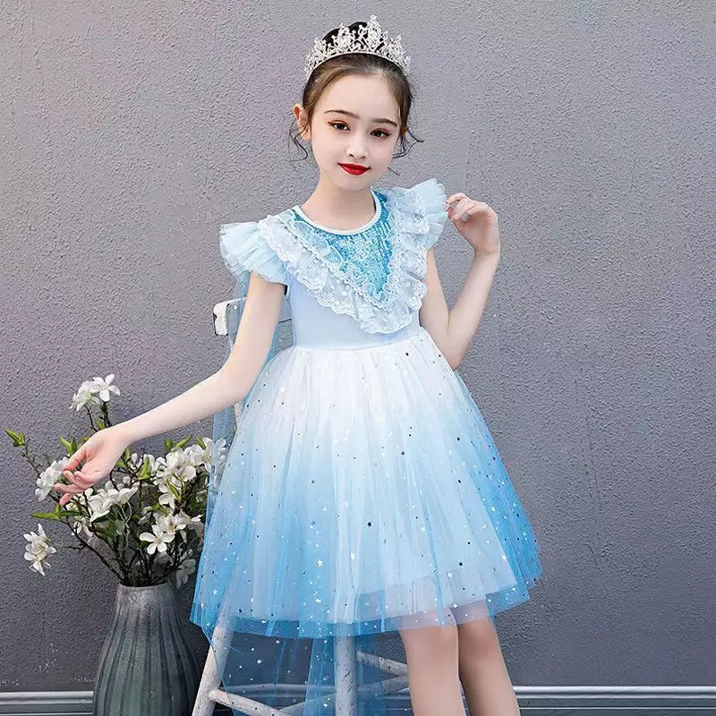 

Girl Dresses for Weddings Mesh Lace Kids Dresses for Girls Summer Girls Party Dress 4 5 6 7 8 10 Years Girl Dresses Solid Color