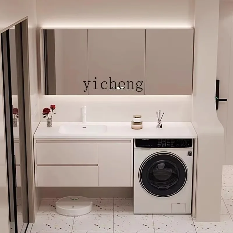YS-9 Corian washing machine wash basin integrated rock slab hot curved bathroom cabinet combination face basin