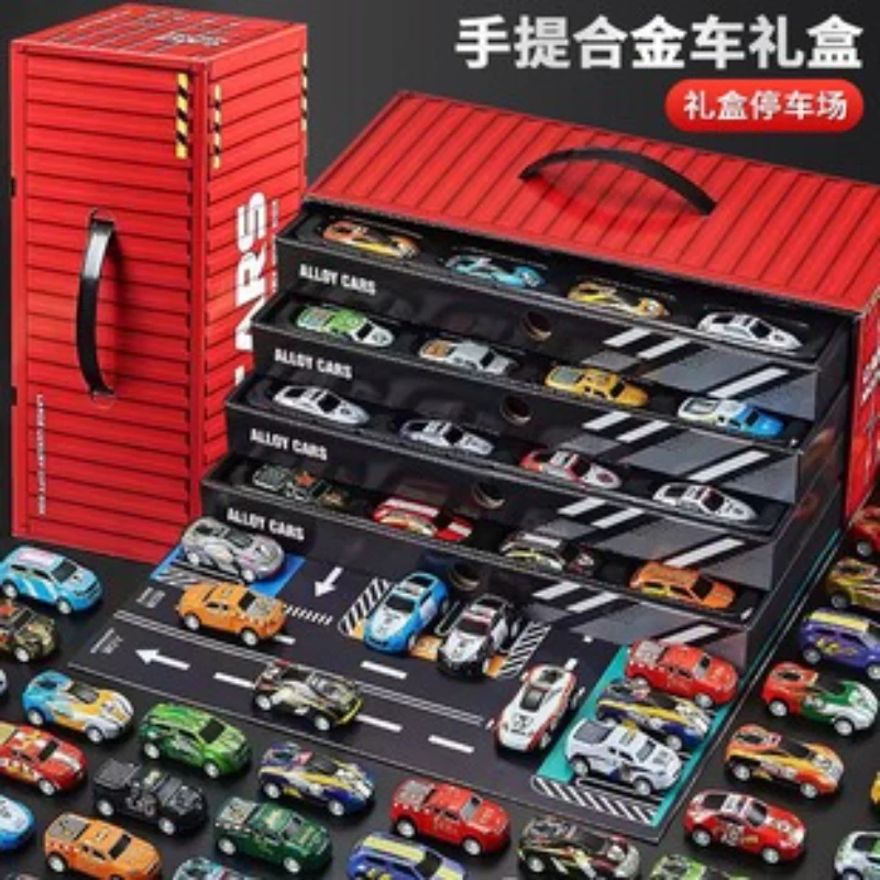 48 piezas Mini contenedor de coche extraíble conjunto con caja de regalo para niños coche de juguete de inercia de regalo para niños