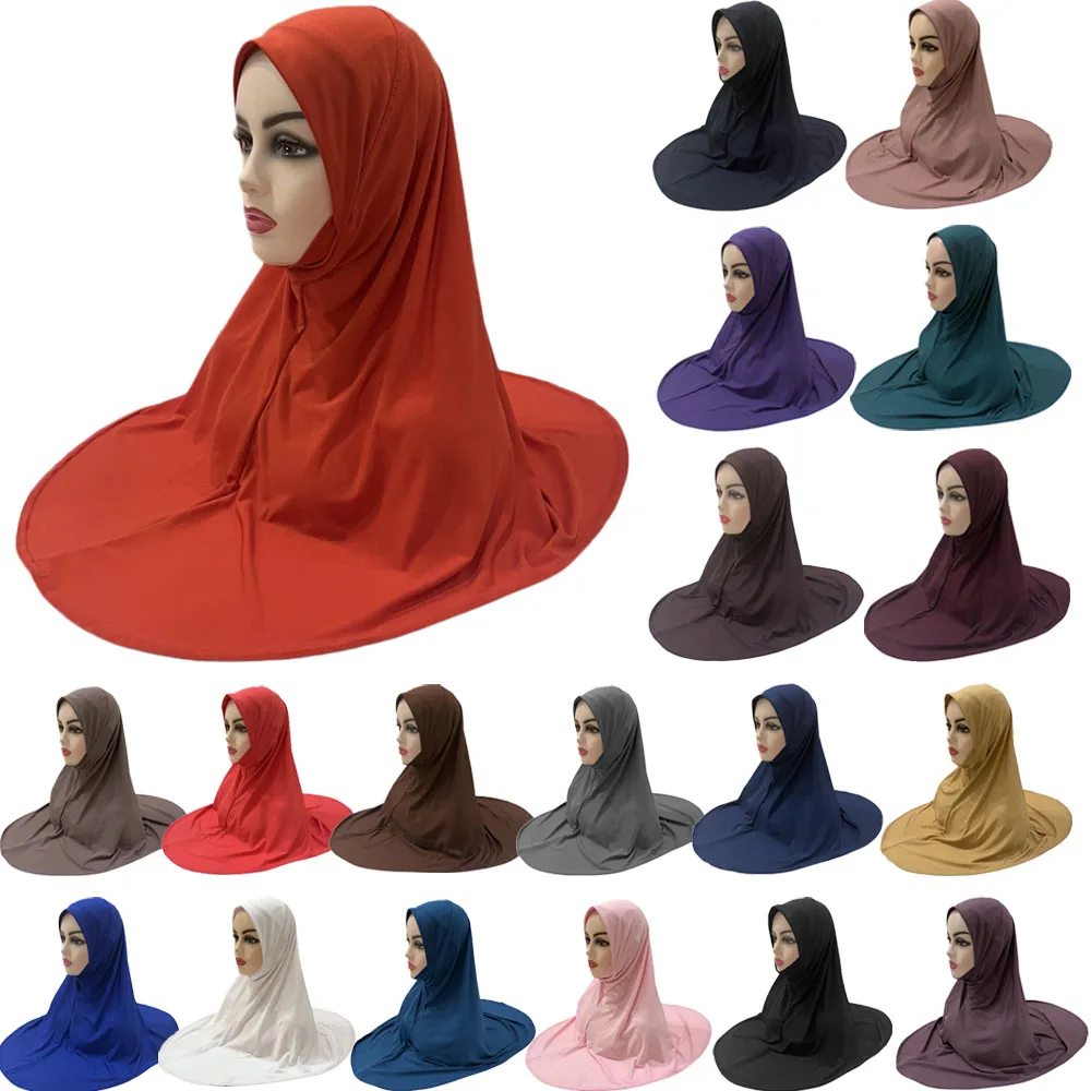 Ramadan Khimar Hijab Muslim Women Long Scarf Overhead Hijabs Islamic Prayer Clothes Arab Full Cover Shawl Wraps Cap Middle East