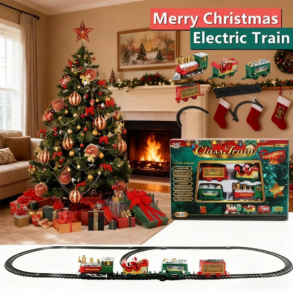 Juego de tren de Navidad para niños, juguetes de vía férrea, decoración, árbol de Navidad, tren, regalo, juguete para niños, regalo de fiesta de cumpleaños, regalo de Navidad