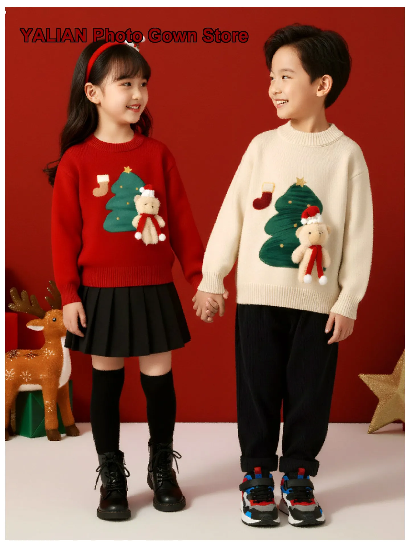 Boys Girls Knit Top Kids Winter Christmas Solid Color Can Be Worn as Base Layer or Outerwear