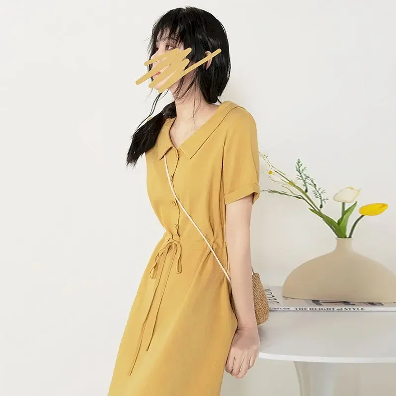 القطن فستان كتان المرأة تصميم الأزياء قميص بولو فساتين عادية فضفاض الخصر الفرنسية كيكيو فستان كبير الحجم 2024 الصيف الاتجاه رقيقة