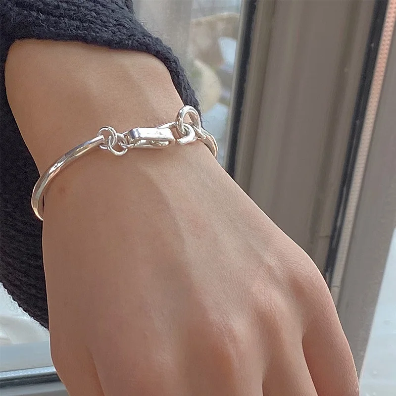 Foxanry Silver Color Hook Chain Bracelet For Women Couples Vintage Minimalist Classic Fashion Anniversary Jewelry Gift Wholesale
