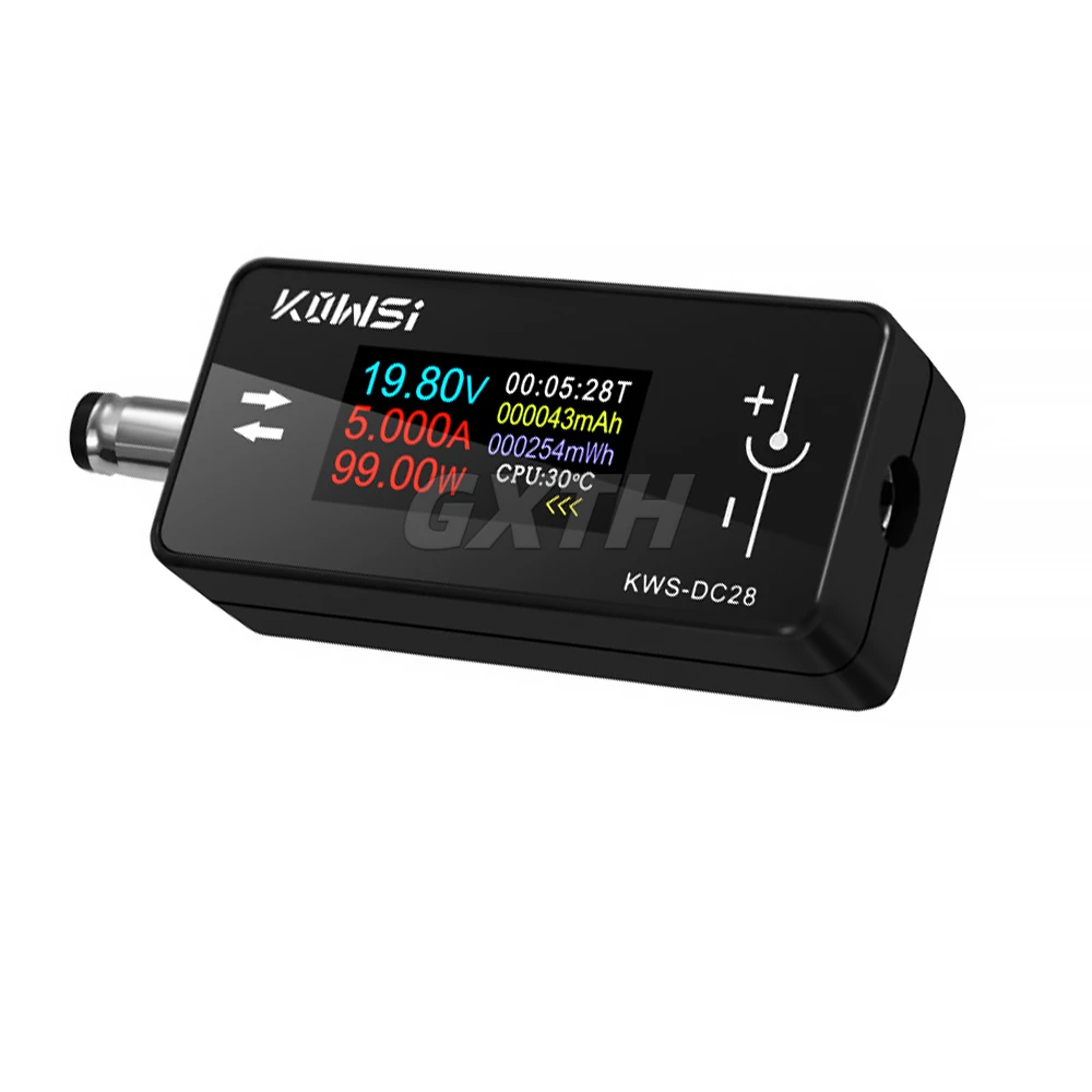 KWS-DC28 Charging Detector Voltage Current Tester 4-30V 12A DC5.5×2.5 Interface Voltmeter Power Meter