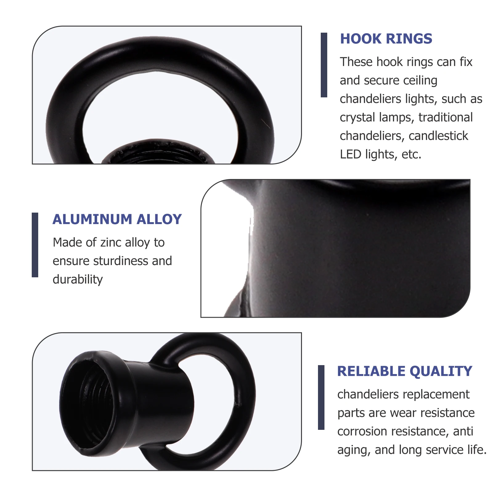 

20pcs Chandelier Replacement Parts Hook Rings Ceiling Hooks For Pendant Duty Zinc Alloy Black Lamp Parts Loop For