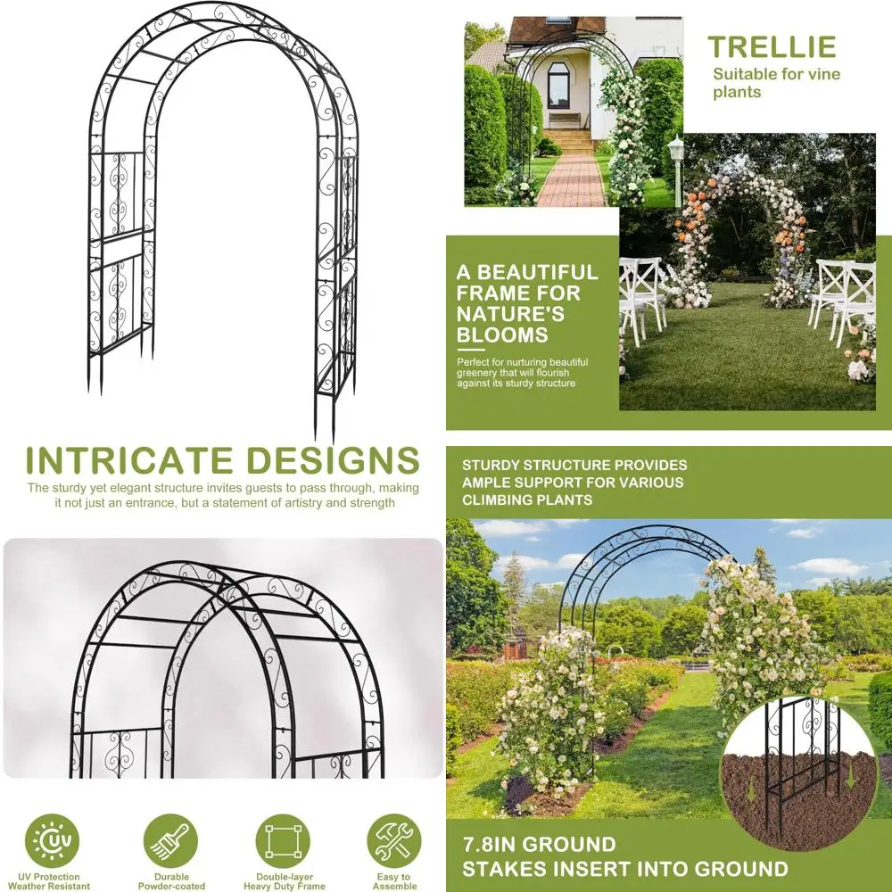 

Оправка для садовой арки, сверхмощная металлическая арка, решетка для декоративной рамы с 7-дюймовыми заземляющими кольями для свадеб