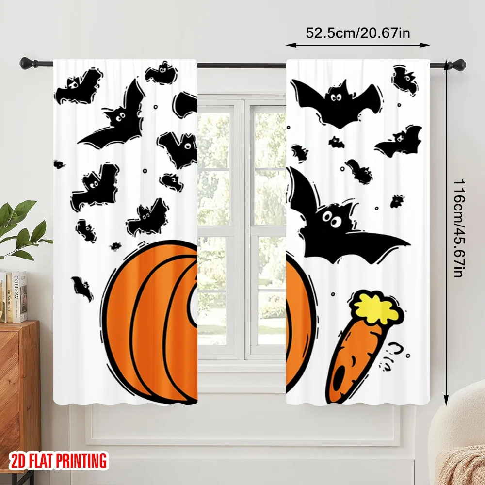 2pcs,2D plane printing Light Filtering Curtains halloween pumpkin (10) Polyester Fabric (without rod) All Seasons Perfect for
