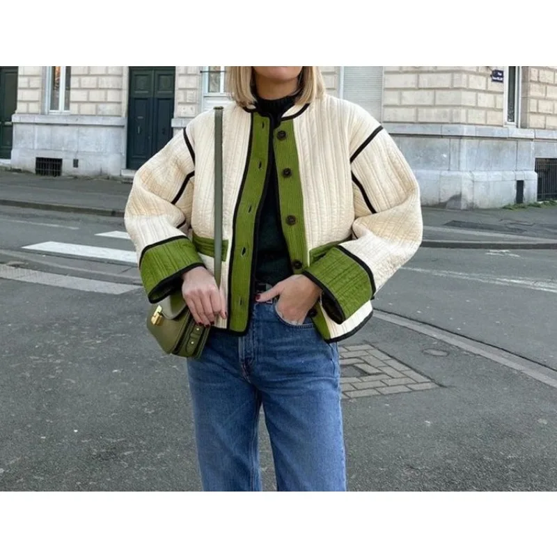 

Women's Cotton-padded Coat with Color Collision