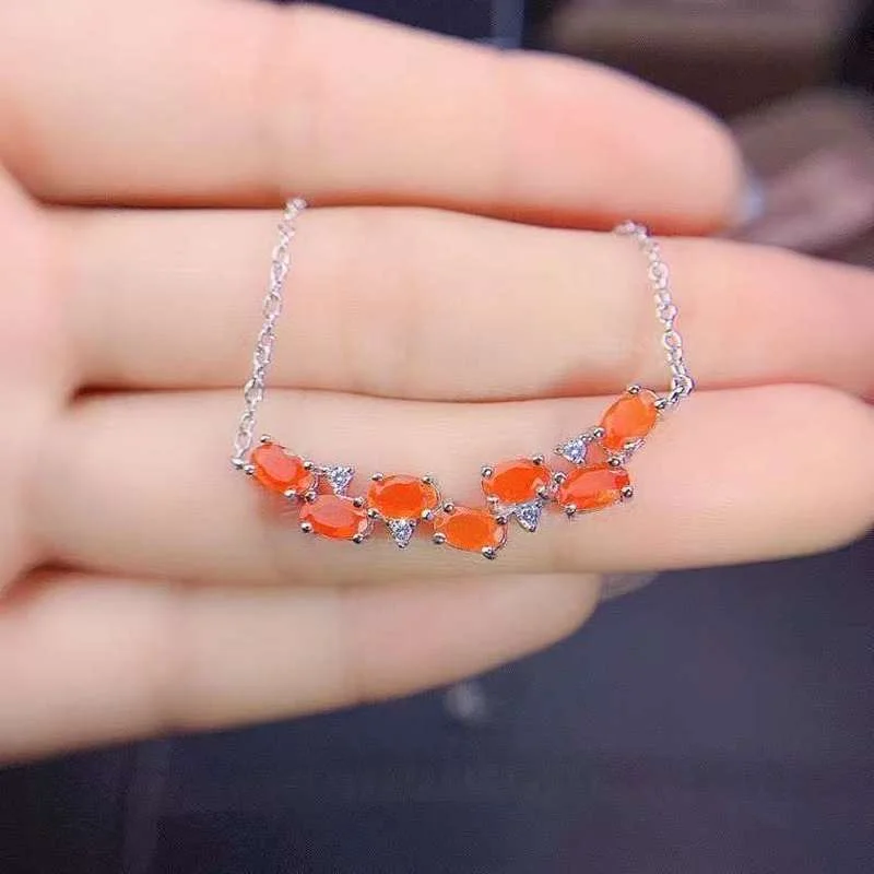 

Natural Fire Opal Clavicle Chain 925 Silver Simple and Elegan Orange Opal for Woman 3*5mm luxury jewelry designers