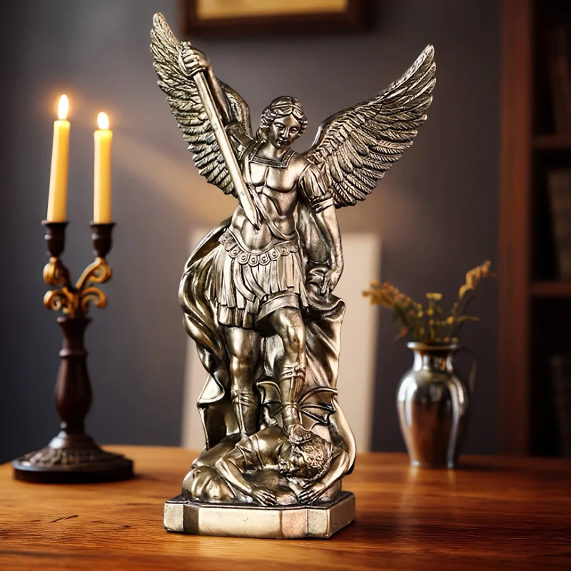 1 pièce Statue classique de l'archange Saint Michel de 8,5 pouces - Figurine religieuse en résine artisanale avec ailes et lance au design complexe