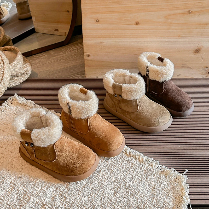Children Short Boots for Girls 2025 Winter New Fashion Korean Style Soft Bottom Anti-slippery Versatile Princess Cottom Shoes