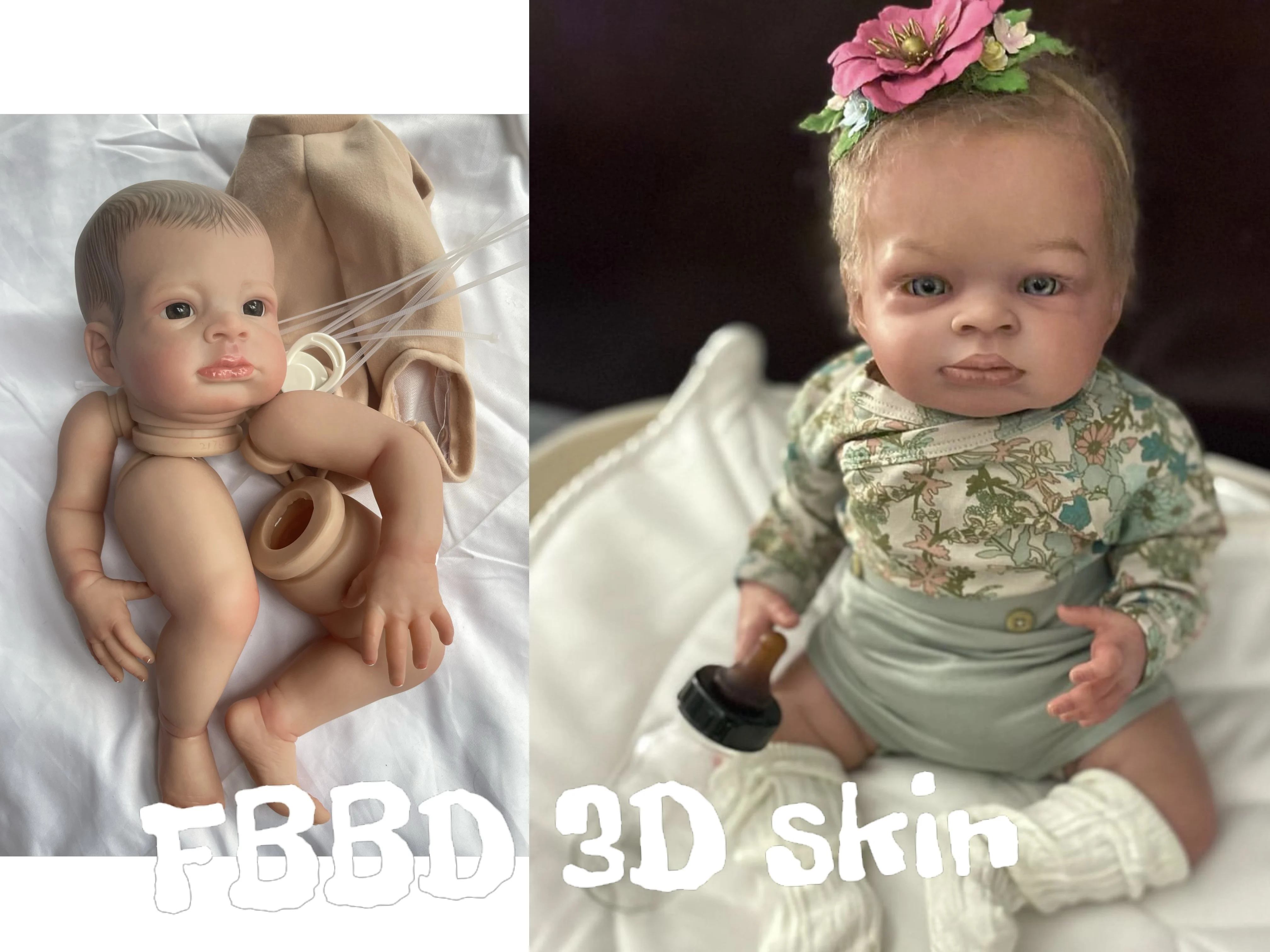 

FBBD 20inch Already Painted Reborn Baby Doll Lanny 3D Skin Unassembled Kit With One Cloth Body Dolls Fro Children