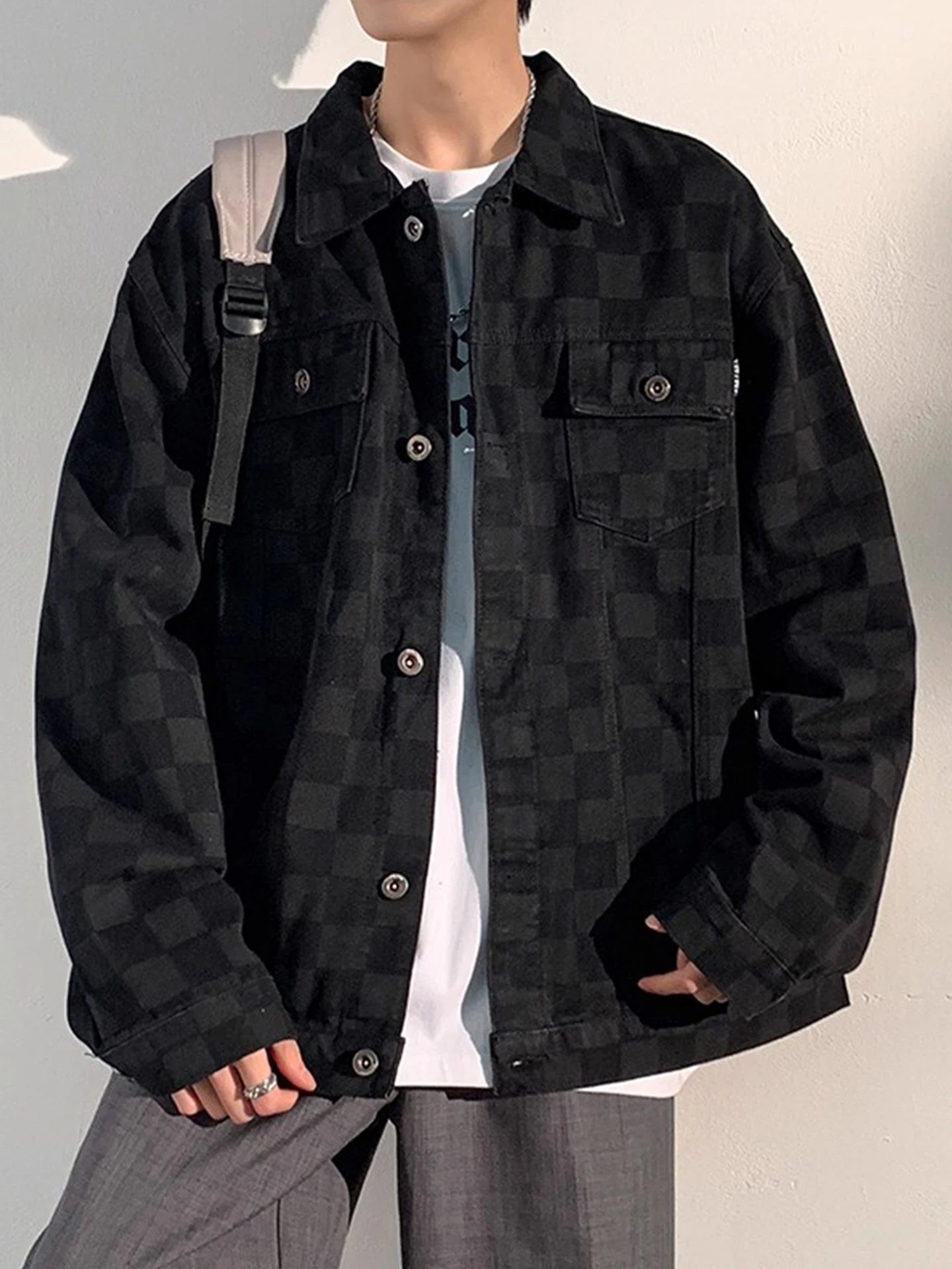 

Мужская джинсовая куртка в американском стиле, весна-осень, винтажная, с отложным воротником, рабочая одежда, модная, свободная, повседневная, открытая...