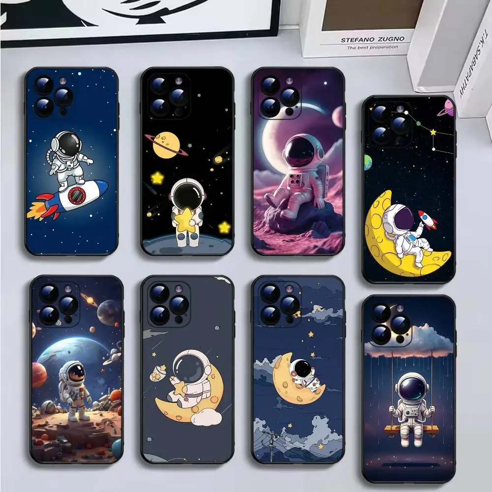 

Space Astronaut Cartoon Phone Case For iPhone17,16,15,14,13,12,11 Plus,Pro Max,Soft Black Cover