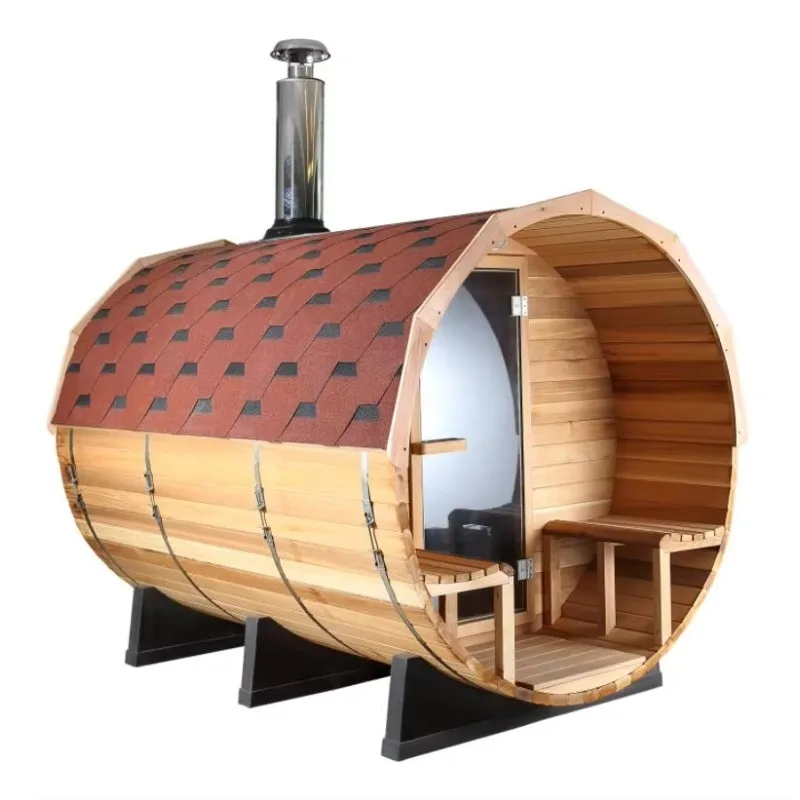 Customized Luxury 6-Person Weatherproof Barrel Sauna Room Spruce Pine Far Infrared Dual Heating EU Standard Dry Sauna