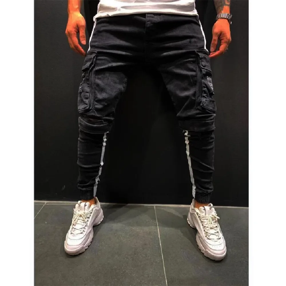 Mens Jeans Denim Pocket Pants Summer Autumn Thin Slim Regular Fit Straight Jeans Elasticity Stretchy Male Blue Black Trousers