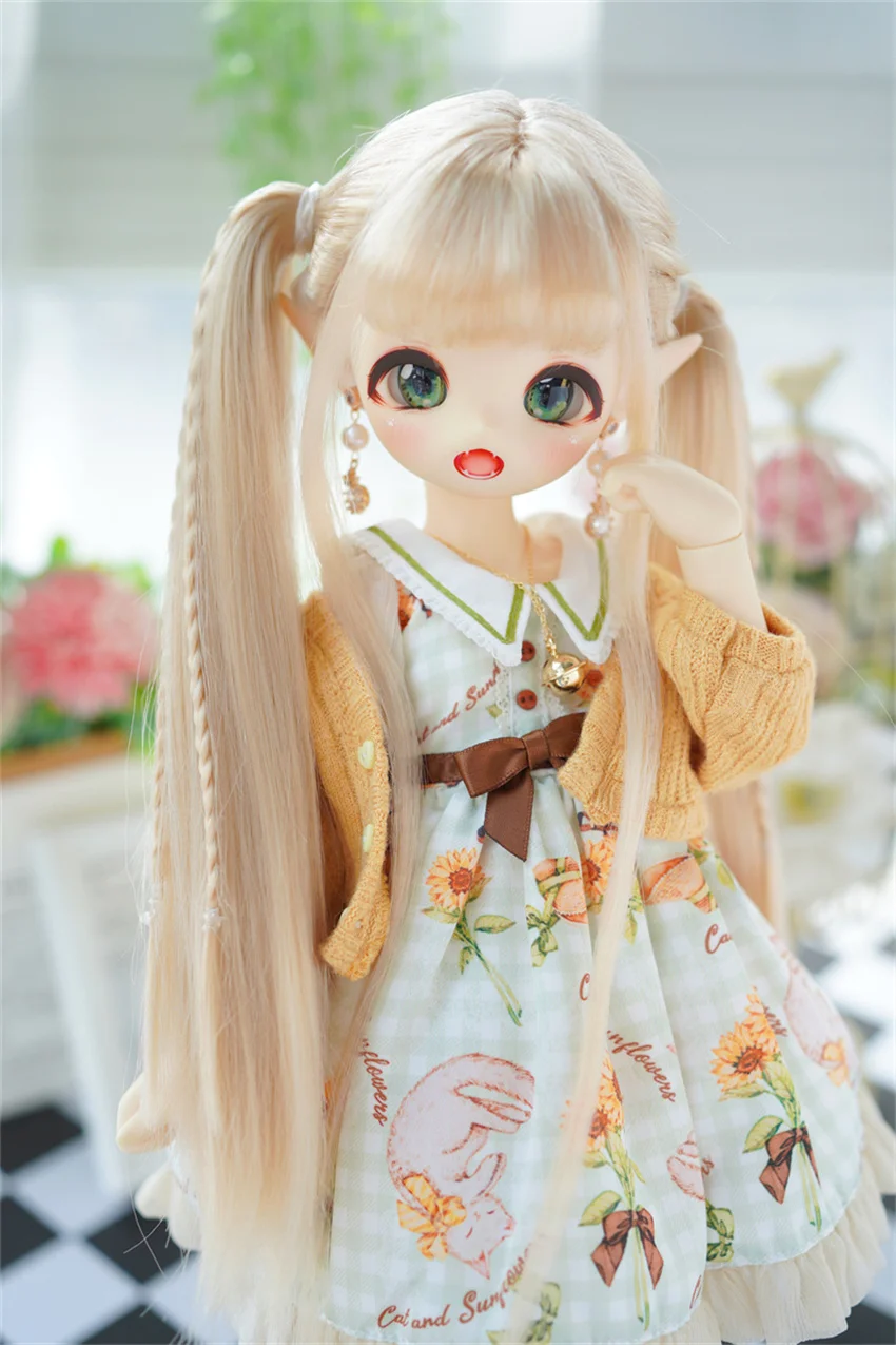 BJD/SD/DD wig fits 1/3,1/4,1/6 Girl Milk Silk double ponytail multi-colored wig doll accessories