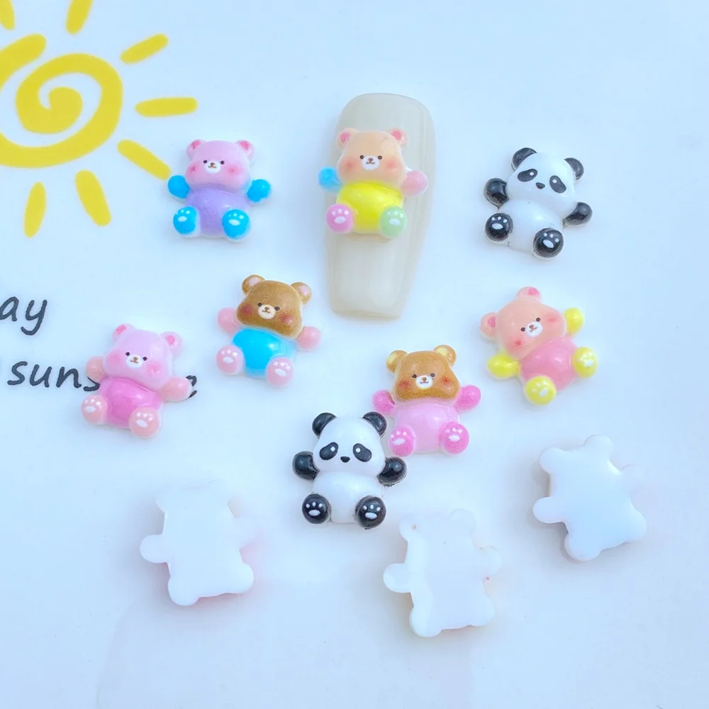 50pcs New Cute Mini Cartoon Colorful Bear Nail Rhinestones Gems Glitter Nail Art Jewelry Manicure Nail Decoration Accessorie