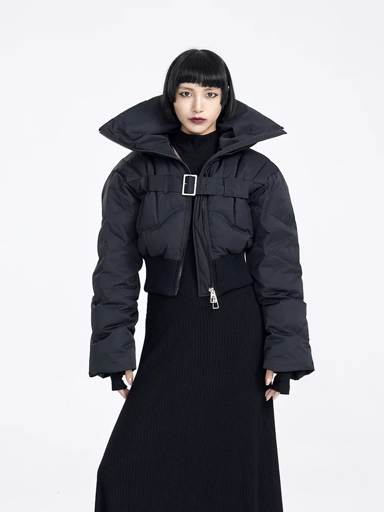 

Tinnstudio Ultra-ort Collared down Jaet 90 White Du Feather Bla Slim Fit Women's Faion Winter Coat Zipper Closure