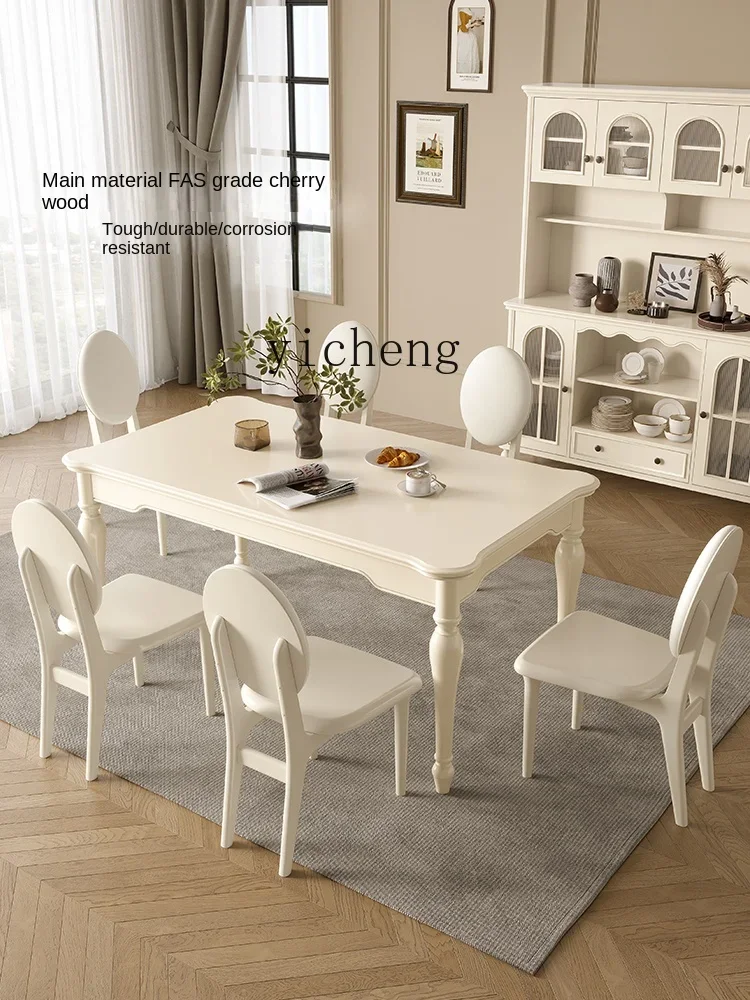 ZK White Solid Wood Long Table American Light Luxury Rectangular Dining Tables and Chairs