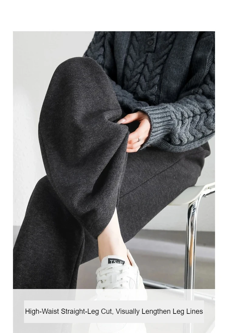 SENTUBILA Lässige gerade Wollhose für Damen, dick, warm, hohe Taille, gestrickte Jogginghose, Winterhose 2024, Damenbekleidung 144K56338 – Detail 4
