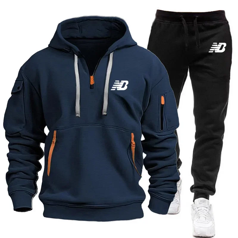 Outono e inverno impresso pulôver com capuz de manga comprida + calças esportivas terno de fitness masculino moda casual conjunto de duas peças