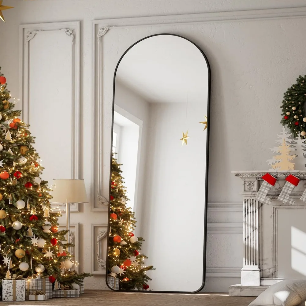 Gewölbter Ganzkörperspiegel 64 x 21 – Bodenstehender Spiegel mit Aluminiumrahmen und Ständer, ideal für den Heim- und Studiogebrauch