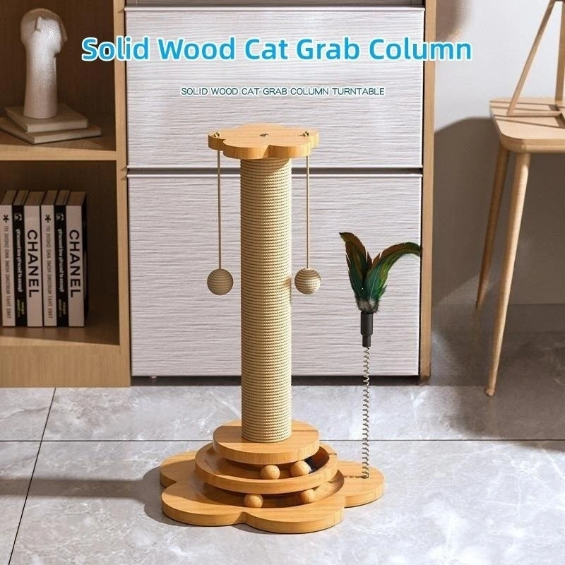 Massivholz Katzenspielzeug mit Drehfunktion, Katzenangel, Kratzbaum, Langlebiges Katzenspielzeug, Sisal-Katzenklettergerüst, Haustierzubehör