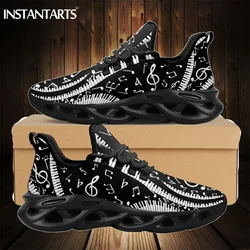 INSTANTARTS Fashion Musical Notes Print Lace up Mesh Shoes Women's Casual Walking Sneakers Piano Note Classic Tennis Flats 2023