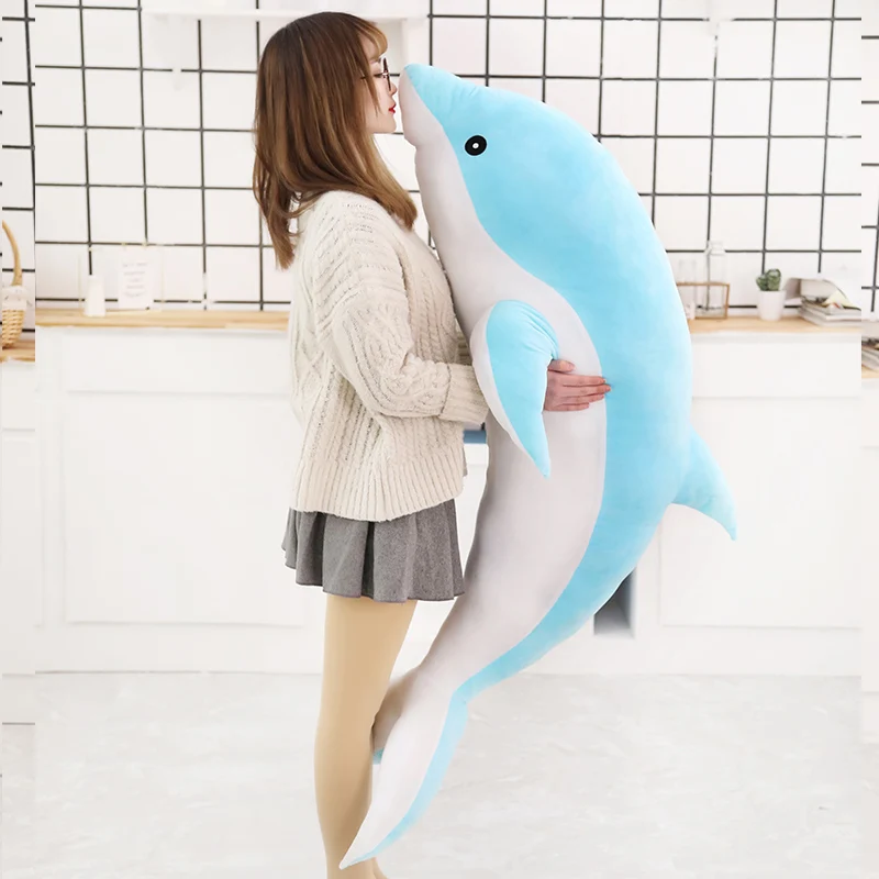 160CM Giant Sizes Dolphin Plush Toys Lovely Stuffed Soft Animal Pillow Fish Dolls for Children Girls Sleeping Cushion Gift