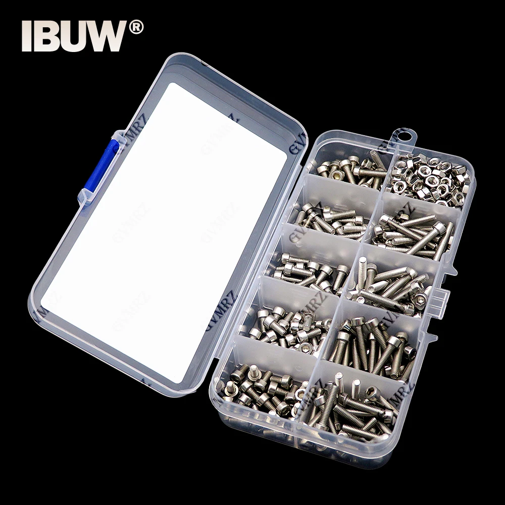 340PCS M3 M3x5 M3x6 M3x8 M3x10 M3x12 M3x14 M3x16 M3x20 Stainless Hex Socket Button Head Screws Allen bolt Nut Assortment Kit