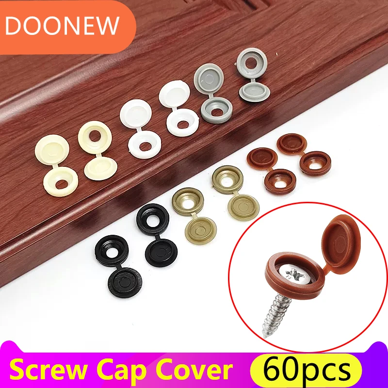 60Pcs Plastic Screw Cap Cover Fold Hinged Snap Protective Button For Car Furniture Decorative Nuts Cover Exterior Bolts Hardwar