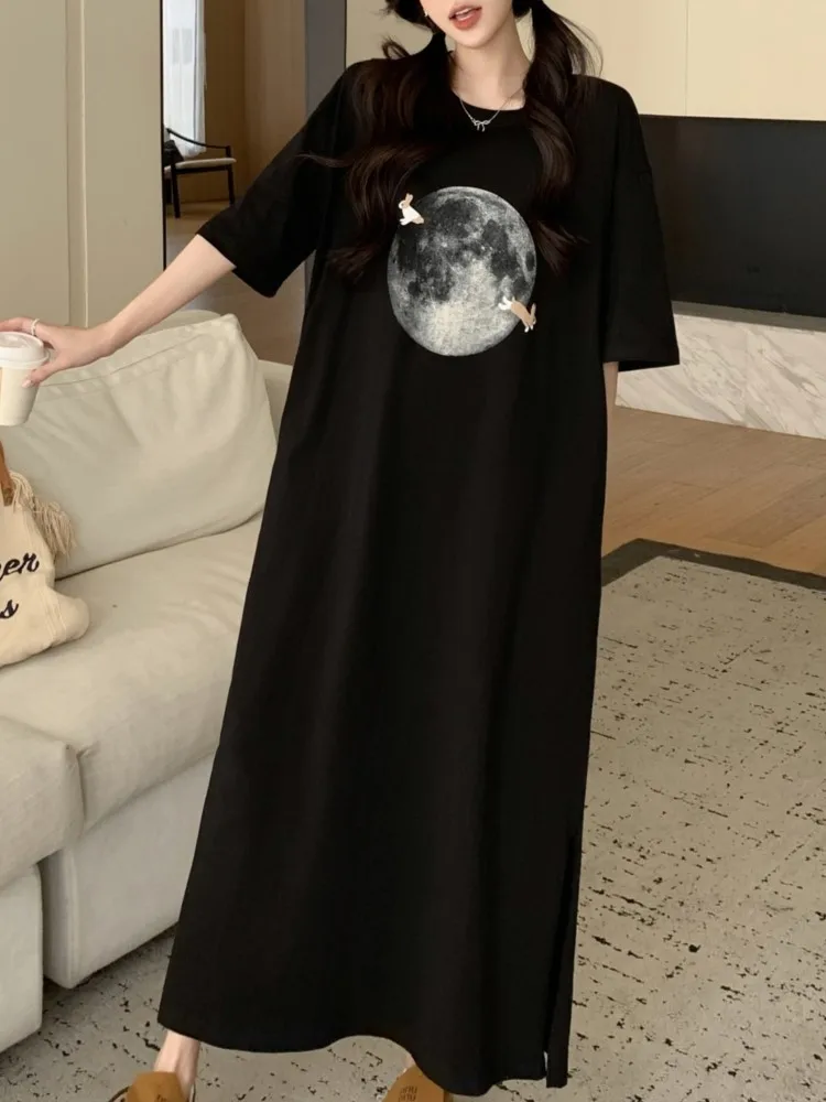 코튼 미디 드레스 여성의 새로운 스타일 홈 긴 티셔츠 드레스 한국어 스타일 우아한 빈티지 숙녀 드레스 Vestidos