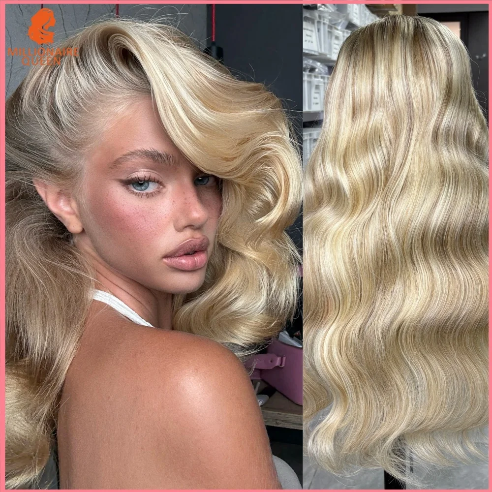 

Парик из 100% натуральных волос Remy, 180% плотности, 13x6, волнистый, цвет Ash Blonde, кремово-русый 613, с кружевной основой, Millionaire Queen