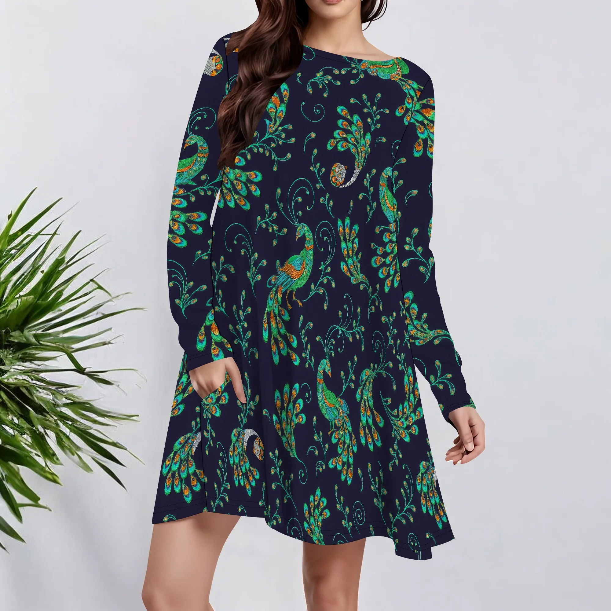 Robe à manches longues pour femmes avec poches, grande taille, t-shirt ample décontracté