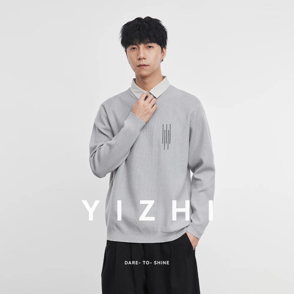 

Fashion Men's Lapel Polo Top 2025 Winter New Thickened Fake Two-Piece Sweater Men's Warm Knitted Sweater Pullover