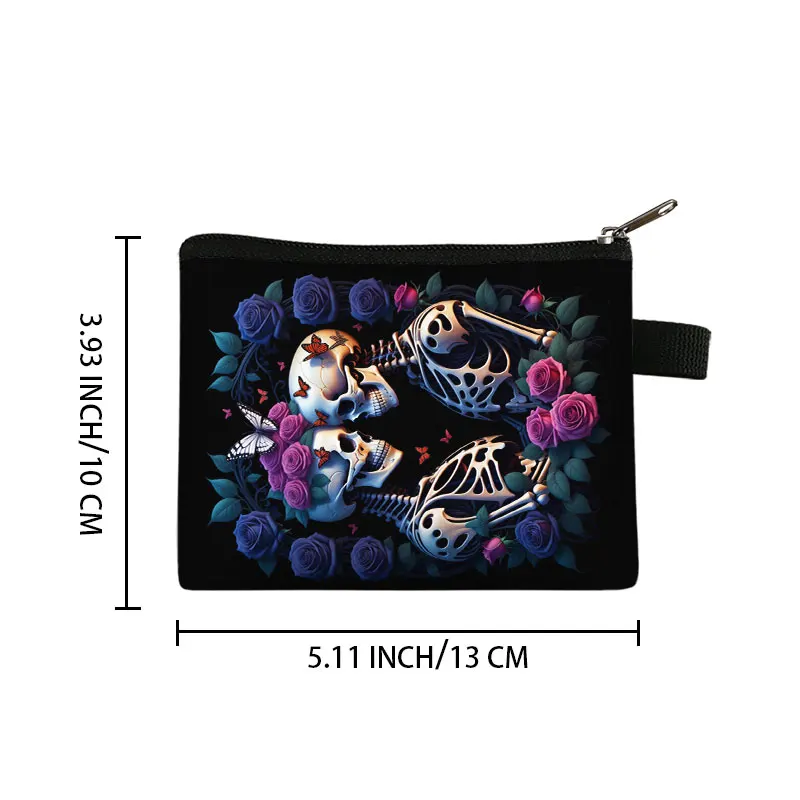 Gothic Skull Rose Butterfly Coin Purse Dark Fantasy Wallets ID Credit Card Key Earphones Holder Harajuku Coin Bag Zipper Pouch