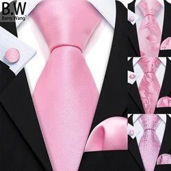 Pink Ballet Blush Men Tie Handkerchief Cufflinks Set Jacquard Solid Paisley Floral Necktie Male Wedding Business