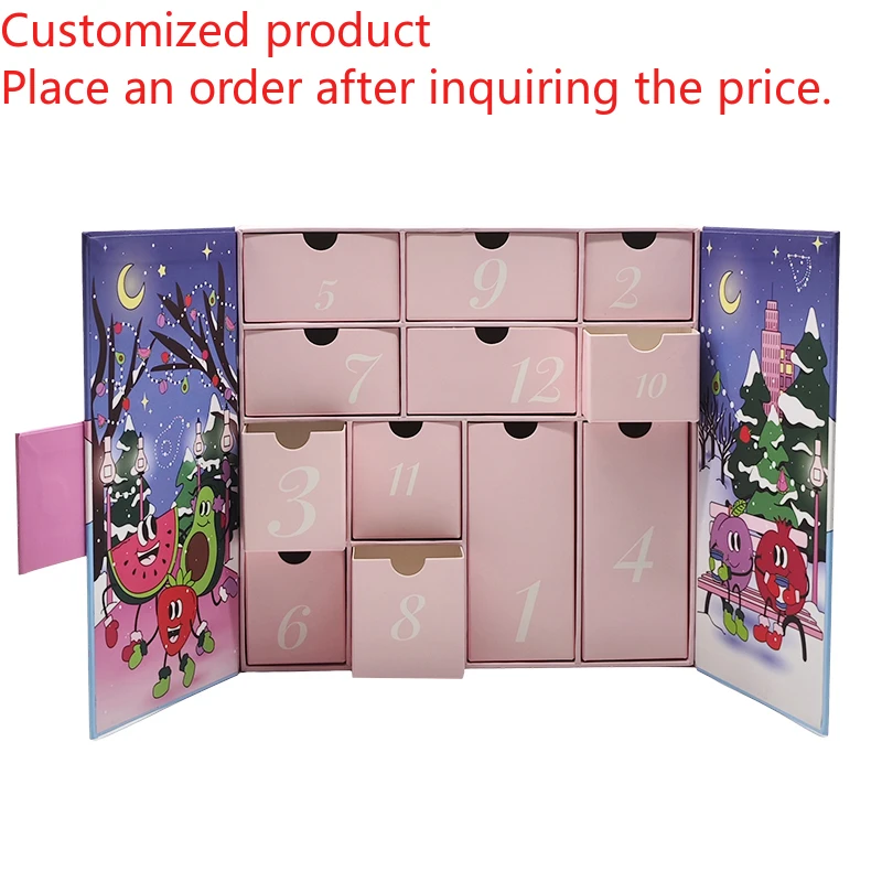 

Индивидуальные предметы, оптовая продажа, рождественские подарки, адвент-календарь, 12 ящиков, бумажный косметический адвент-календарь, коробка, картонная упаковка на заказ