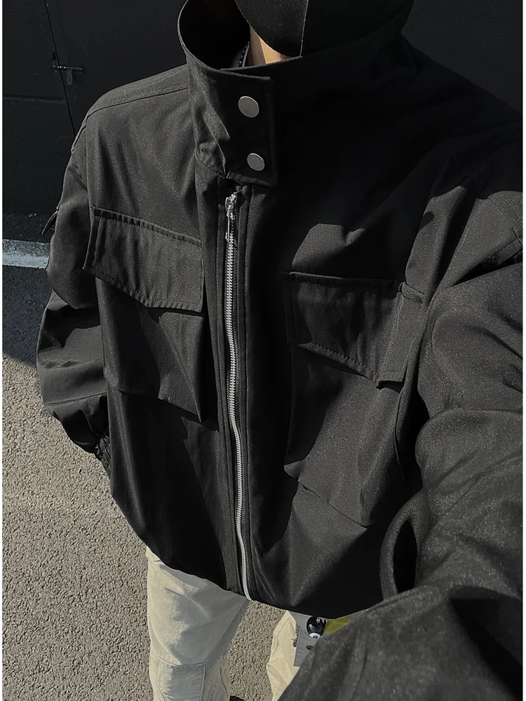 

American Retro Military een Lightweight Cavalry Workwear Jaet Men's ort Sle Stand Collar Outerwear for Spring Autumn