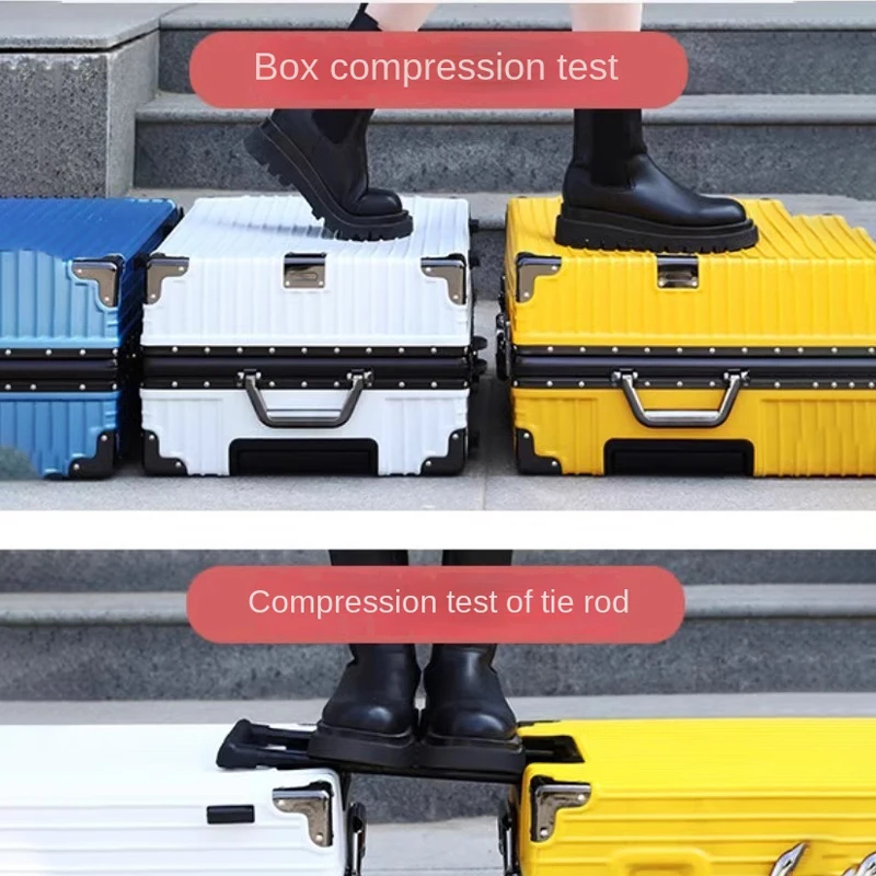 Mala de alumínio com estrutura de 20 polegadas, carrinho de transporte, rodas universais removíveis, malas de viagem de grande capacidade de 22-30 polegadas